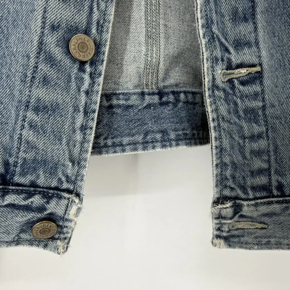 Vintage RRL Ralph Lauren Corduroy Collar Denim Jean Jacket Size S Made In USA